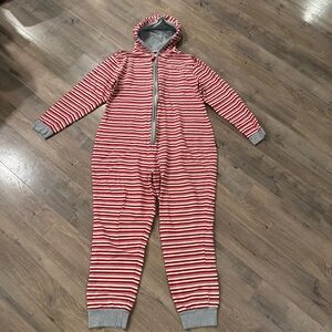 Burts Bees Unisex Peppermint Stripe Holiday One Piece Jumpsuit Pajamas XL Hoodie